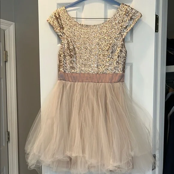 slim fit dress slacks Gold Junior Bridesmaid Dress | Fashion Girl Dresses main image 0